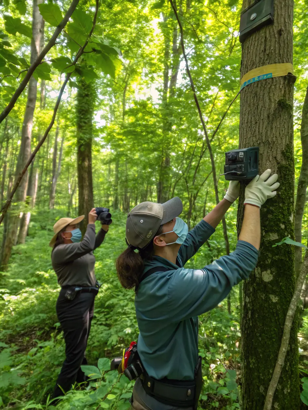 A team of researchers monitoring wildlife populations using advanced tracking technology, collecting data to inform conservation strategies and ensure ecological balance.